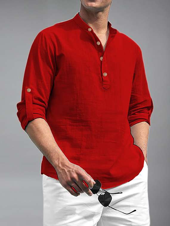 men solid mandarin neck short kurta - 22327292 -  Standard Image - 2