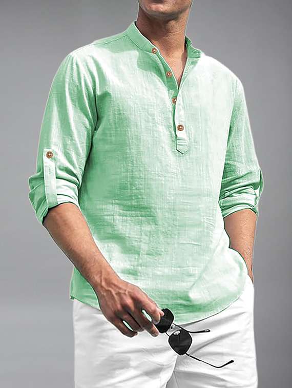 men solid mandarin neck short kurta - 22327293 -  Standard Image - 2