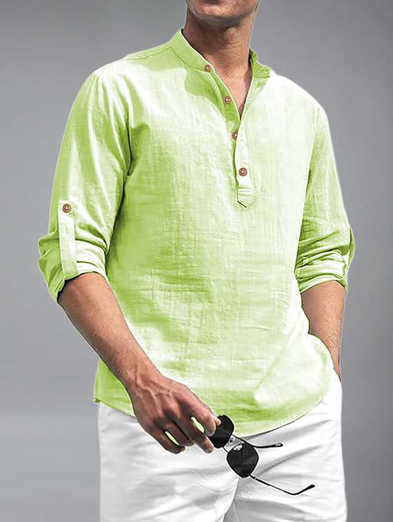 men solid mandarin neck short kurta - 22327303 -  Standard Image - 2
