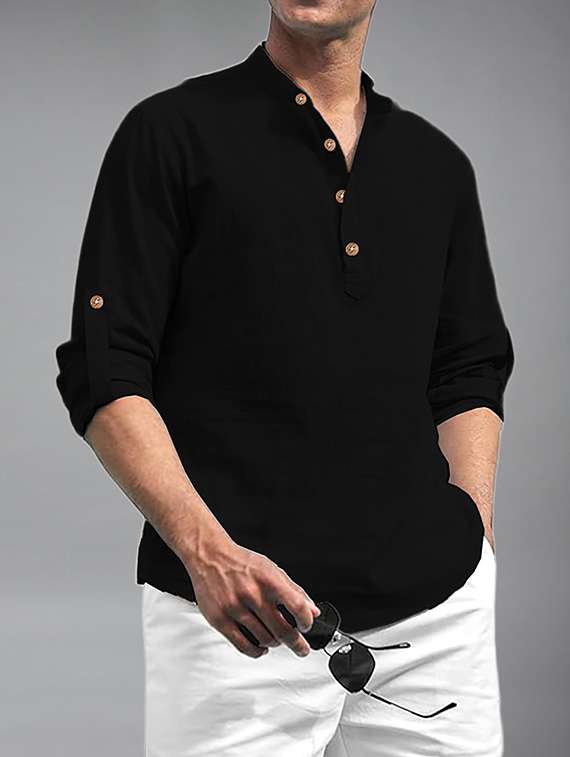 men solid mandarin neck short kurta - 22327304 -  Standard Image - 2