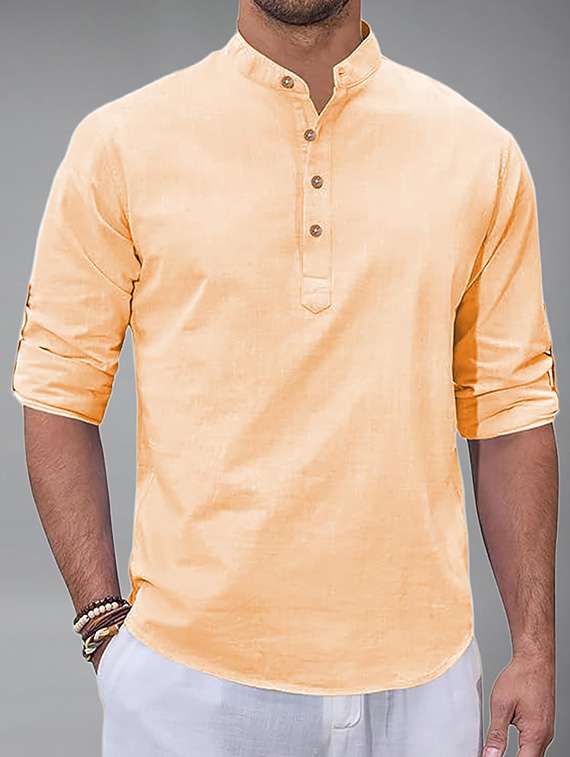 men solid mandarin neck short kurta - 22327307 -  Standard Image - 2