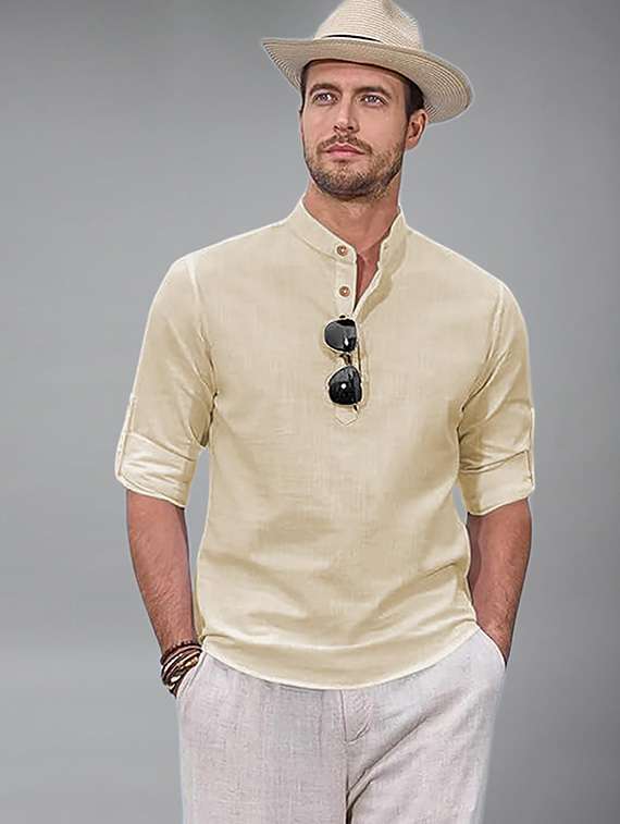 men solid mandarin neck short kurta