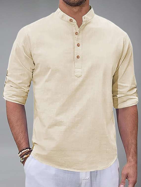 men solid mandarin neck short kurta - 22327317 -  Standard Image - 2