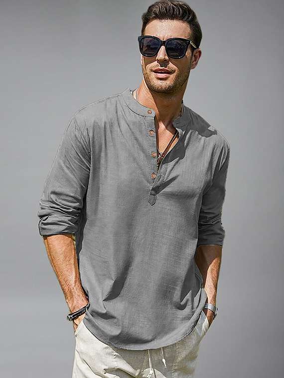 men solid mandarin neck short kurta