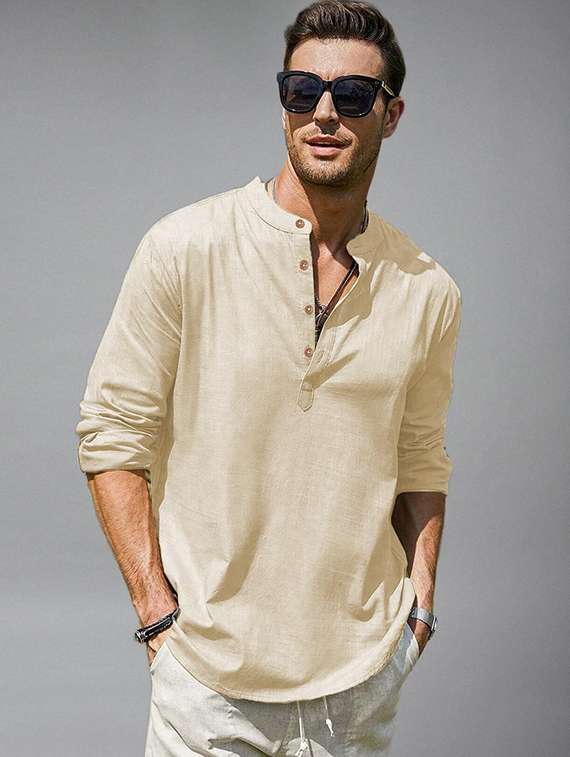 men solid mandarin neck short kurta - 22327325 -  Standard Image - 2