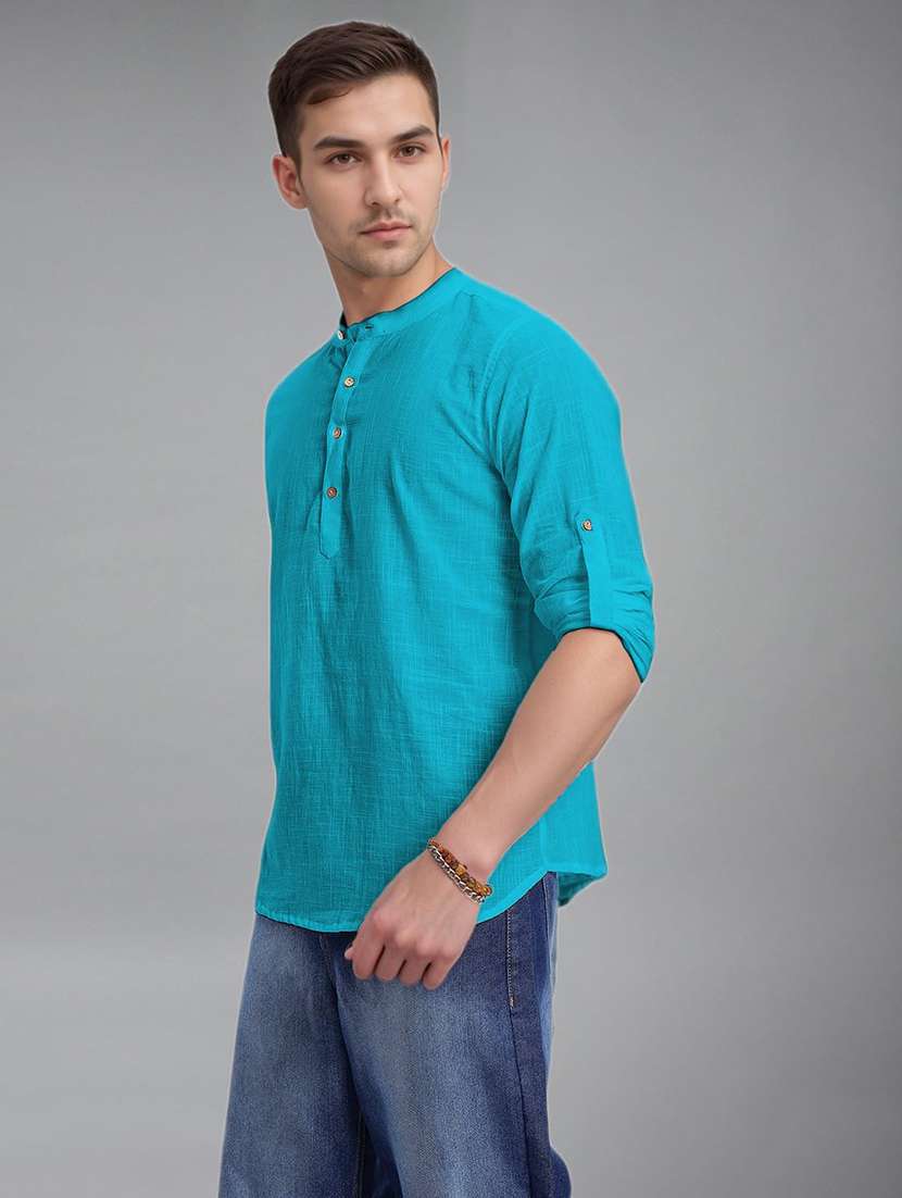 men solid long sleeve short kurta - 22327348 -  Standard Image - 2
