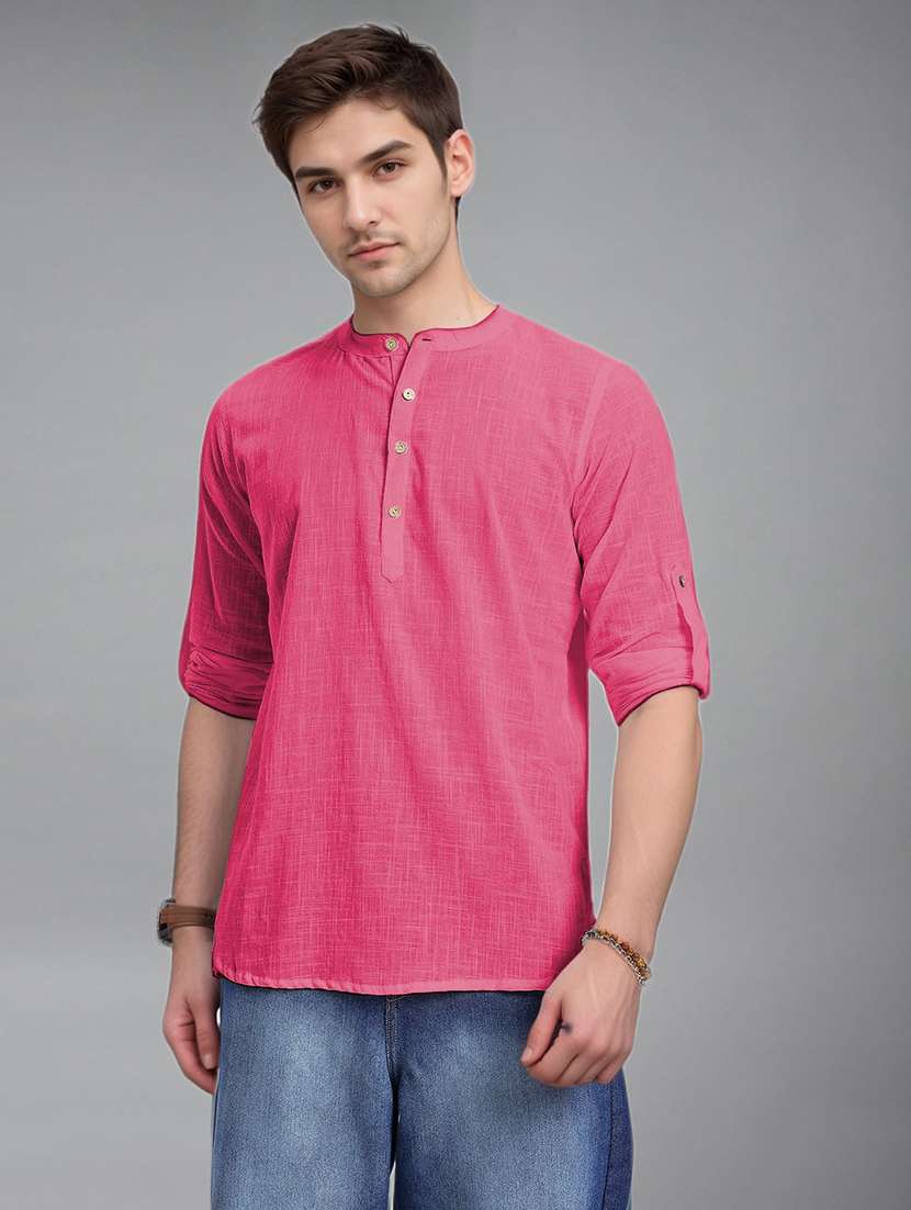 men solid mandarin neck short kurta - 22327353 -  Standard Image - 2