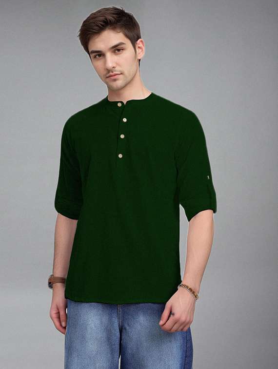 men solid mandarin neck short kurta