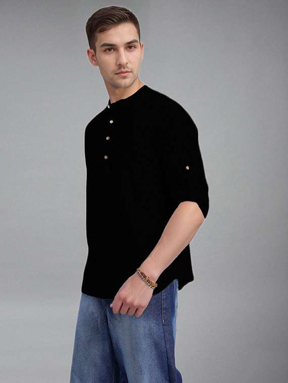 men solid mandarin neck short kurta - 22327364 -  Standard Image - 2
