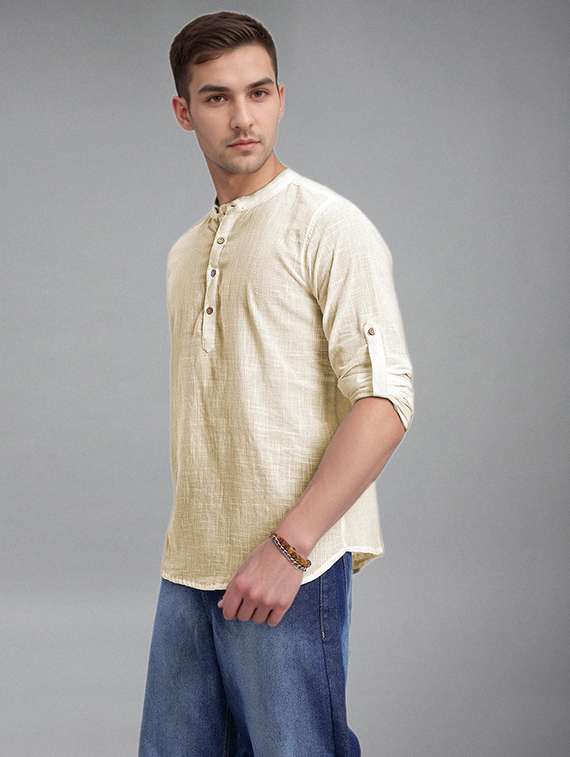 men solid mandarin neck short kurta - 22327365 -  Standard Image - 2