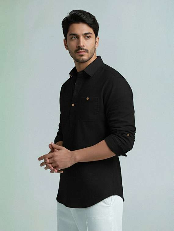 men solid long sleeve short kurta - 22327383 -  Standard Image - 2