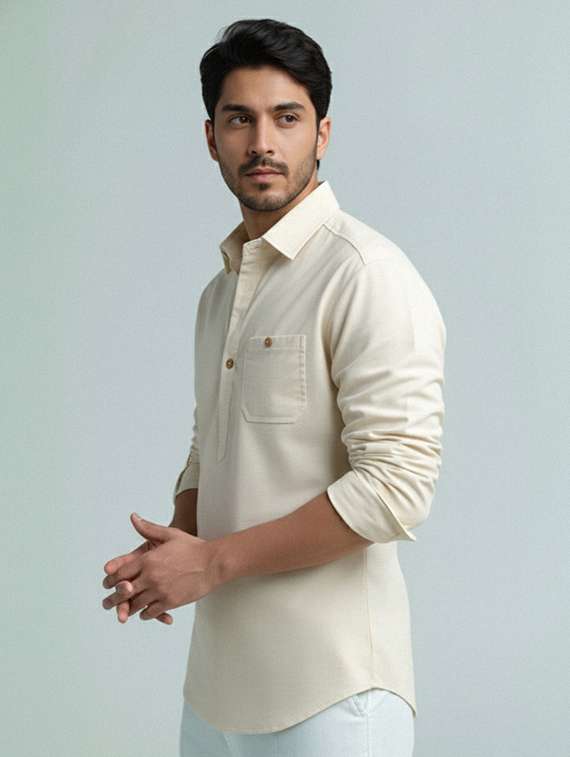 men solid long sleeve short kurta - 22327384 -  Standard Image - 2