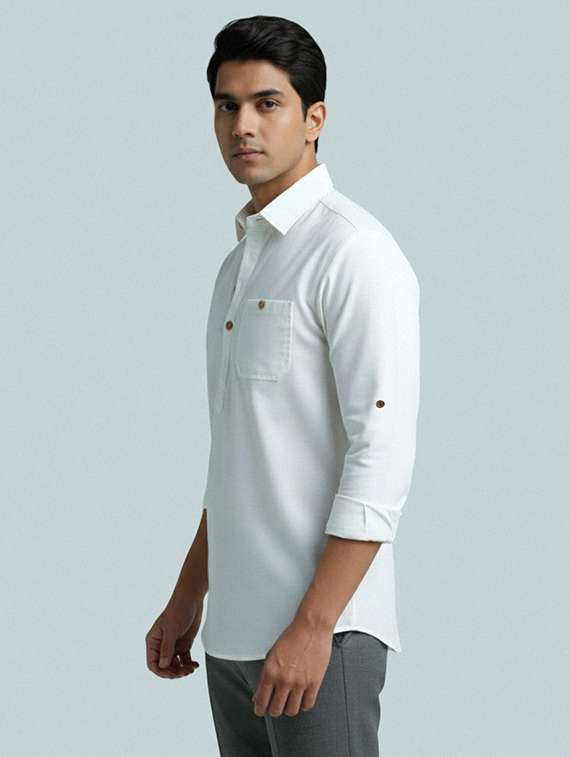 men solid long sleeve short kurta - 22327386 -  Standard Image - 2