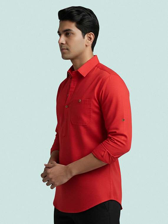 men solid long sleeve short kurta - 22327391 -  Standard Image - 2