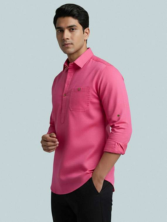 men solid long sleeve short kurta - 22327393 -  Standard Image - 2