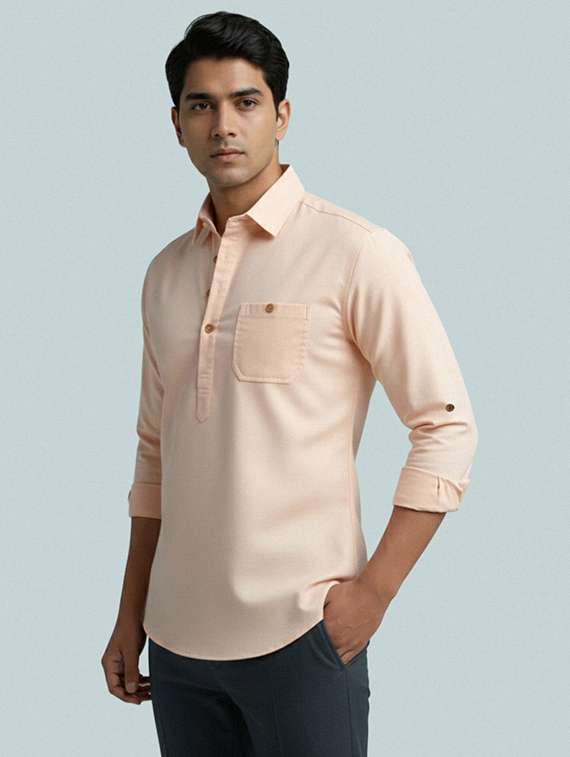 men solid long sleeve short kurta - 22327395 -  Standard Image - 2
