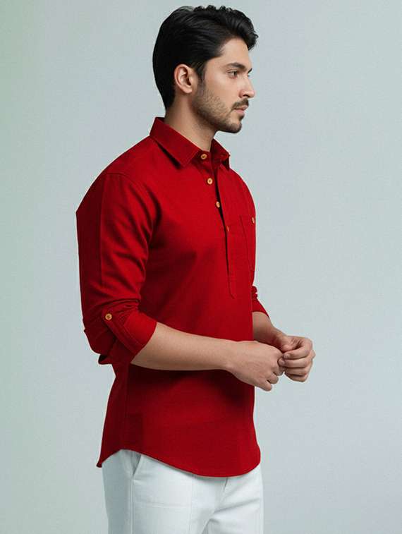 men solid long sleeve short kurta - 22327425 -  Standard Image - 2