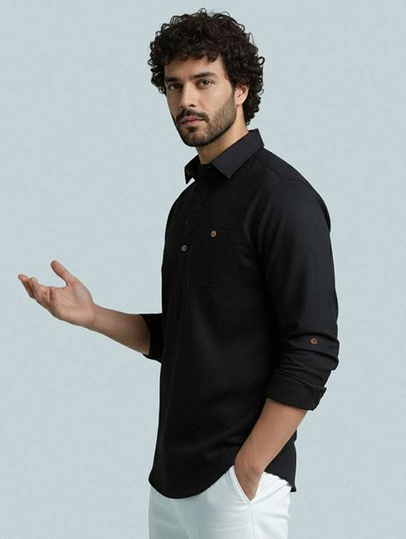 men solid long sleeve short kurta - 22327428 -  Standard Image - 2