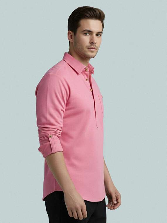 men solid long sleeve short kurta - 22327438 -  Standard Image - 2