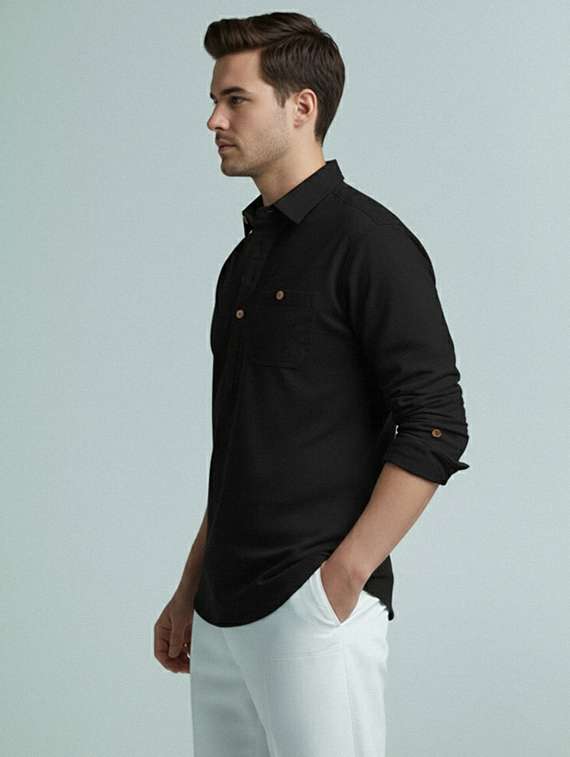 men solid long sleeve short kurta - 22327446 -  Standard Image - 2