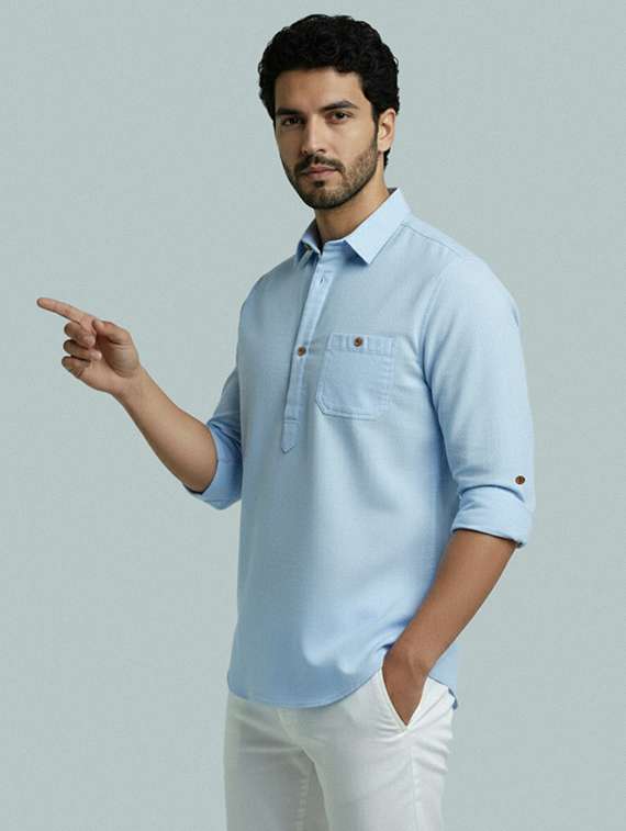 men solid long sleeve short kurta - 22327470 -  Standard Image - 2