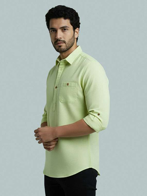 men solid long sleeve short kurta - 22327471 -  Standard Image - 2