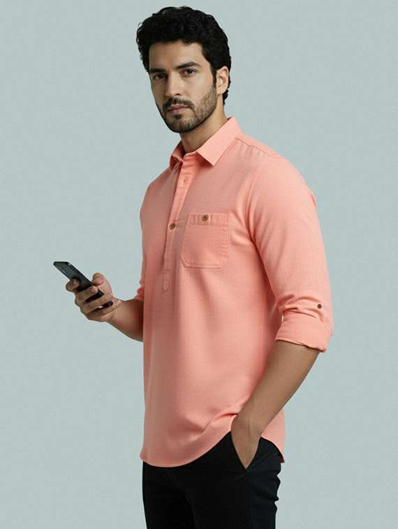 men solid long sleeve short kurta - 22327477 -  Standard Image - 2