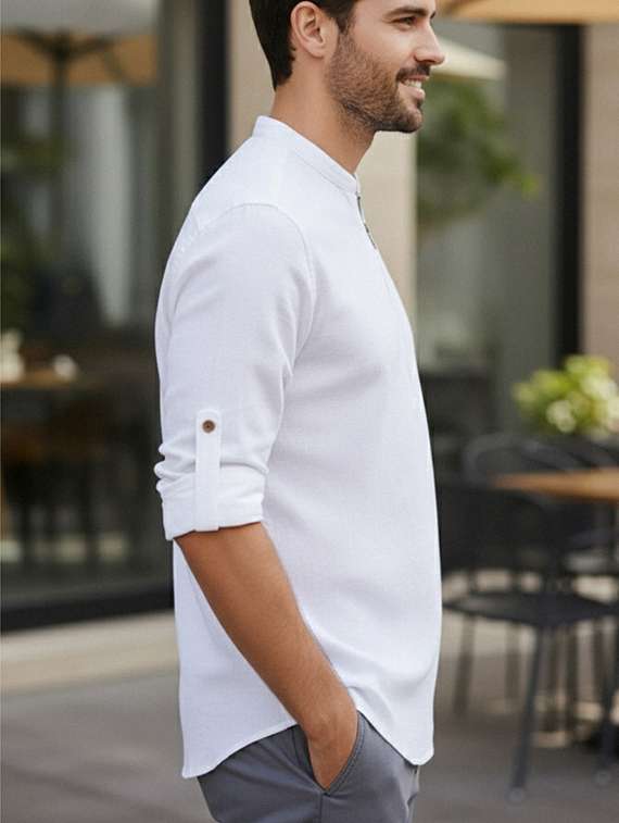 Men Solid Mandarin Neck Short Kurta - 22327487 -  Standard Image - 2