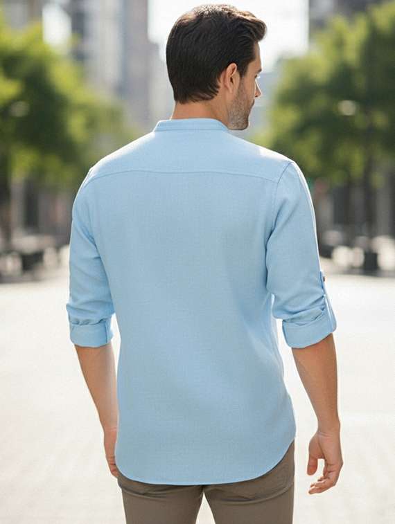 men solid mandarin neck short kurta - 22327509 -  Standard Image - 2
