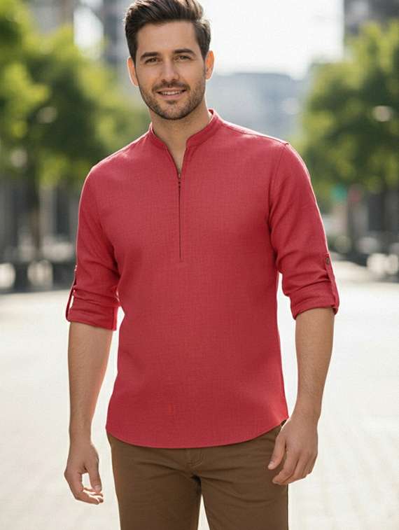 men solid mandarin neck short kurta