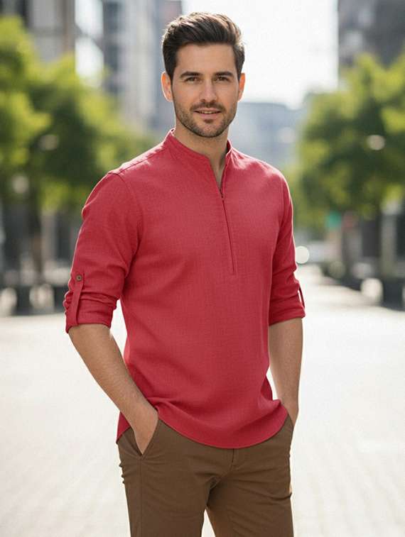 men solid mandarin neck short kurta - 22327511 -  Standard Image - 2