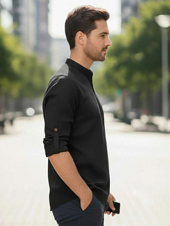 men solid mandarin neck short kurta - 22327524 -  Standard Image - 2