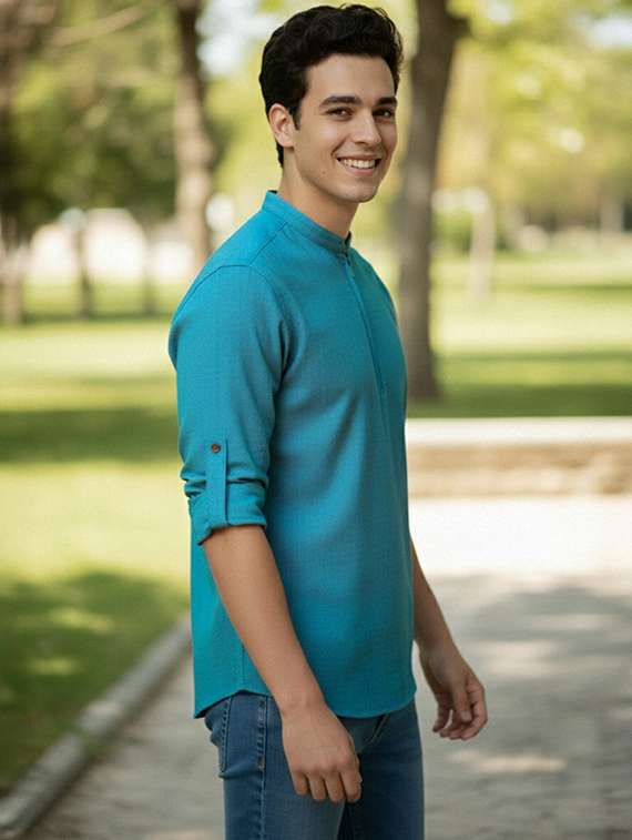 men solid mandarin neck short kurta - 22327528 -  Standard Image - 2