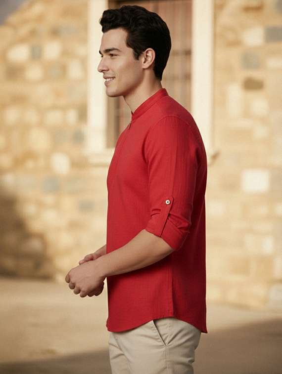 men solid mandarin neck short kurta - 22327531 -  Standard Image - 2