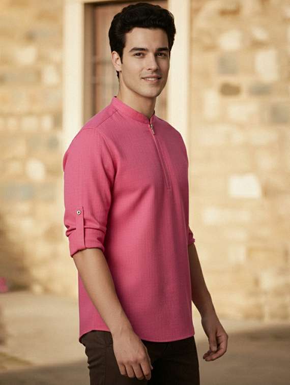 men solid mandarin neck short kurta - 22327533 -  Standard Image - 2
