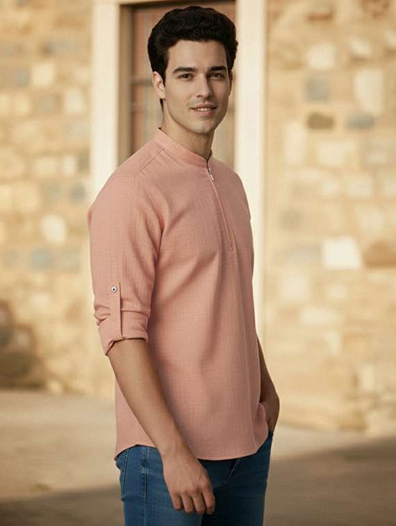 men solid mandarin neck short kurta - 22327535 -  Standard Image - 2
