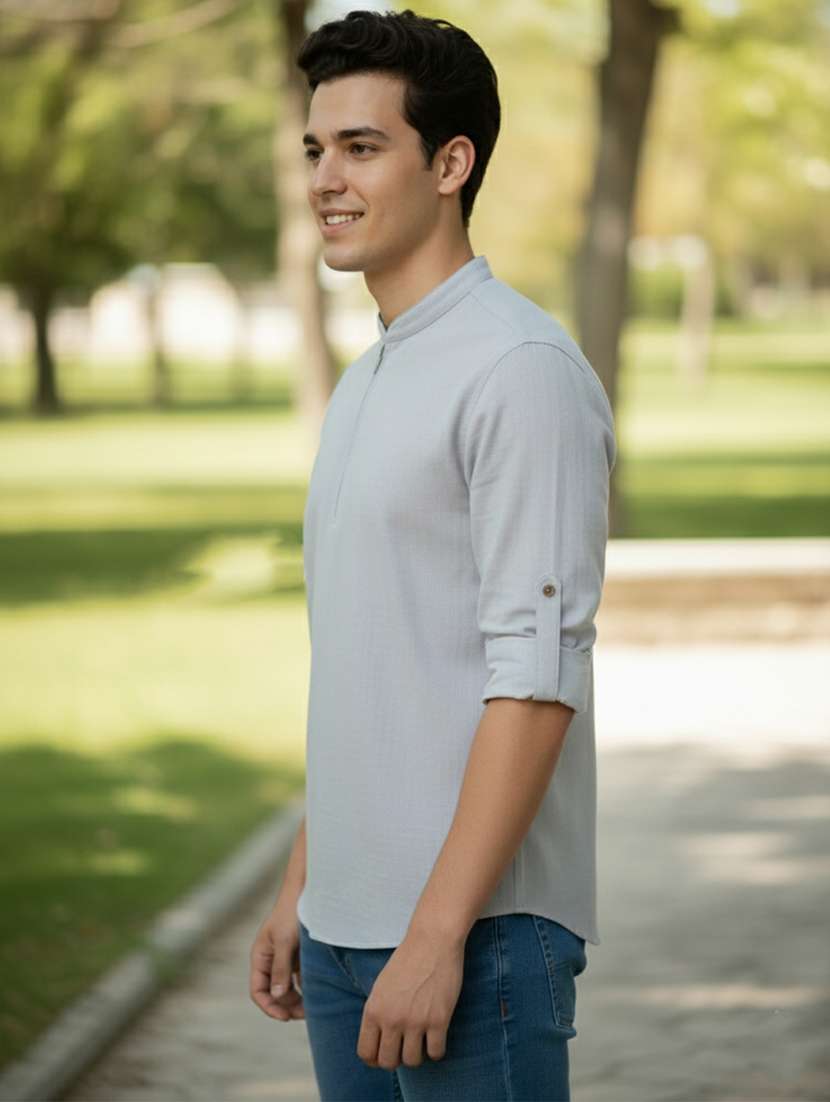 men solid mandarin neck short kurta - 22327541 -  Standard Image - 2