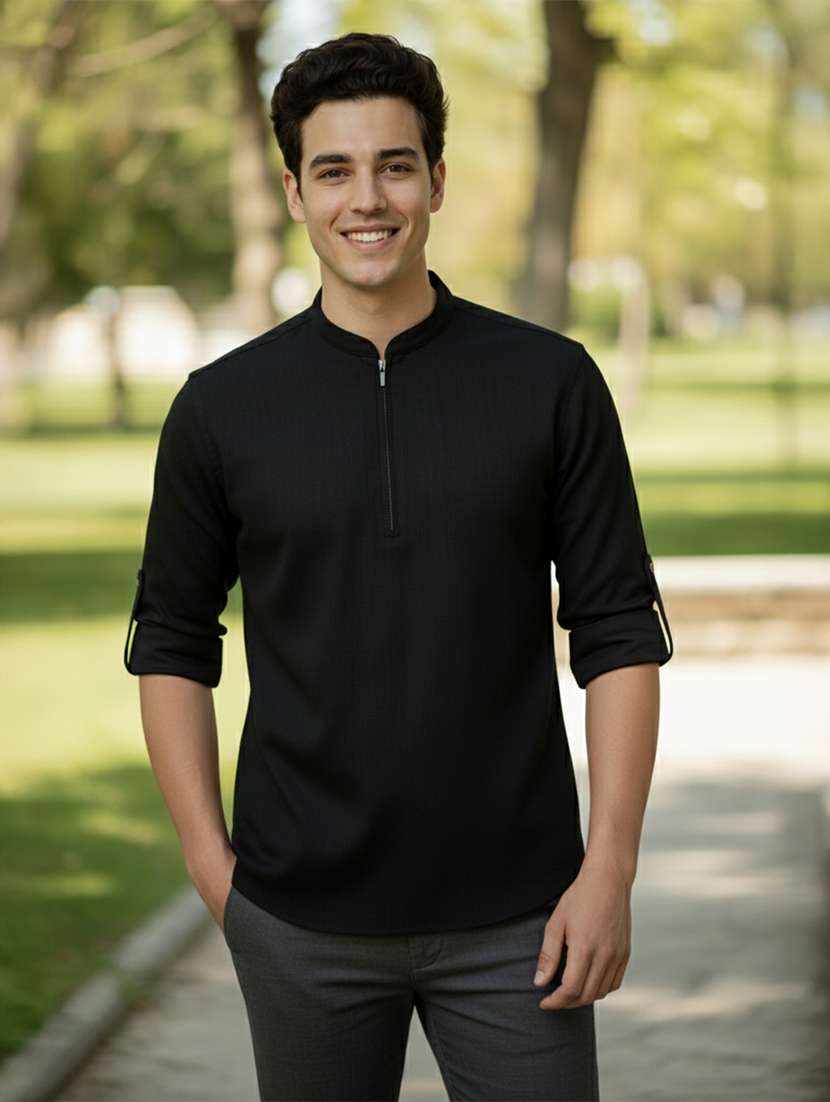 men solid mandarin neck short kurta - 22327544 -  Standard Image - 2