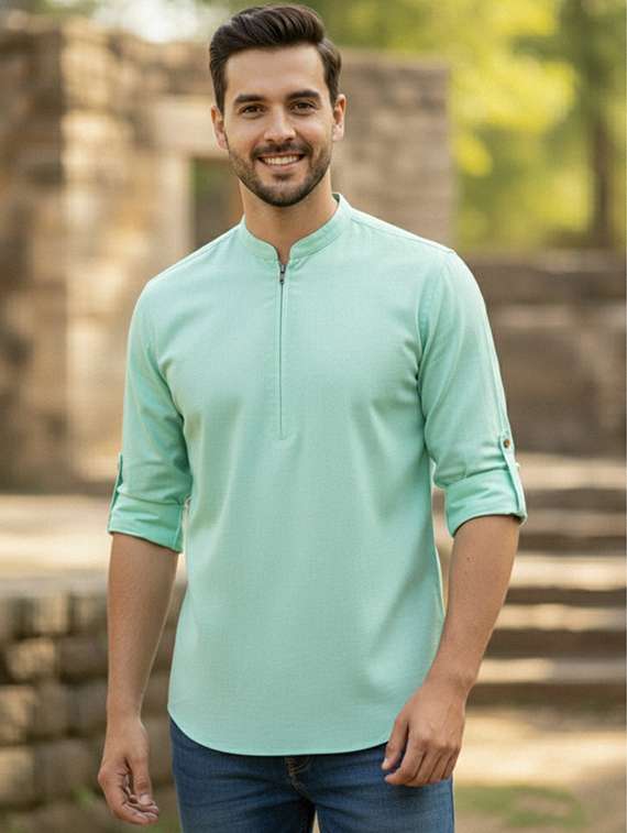 men solid mandarin neck short kurta
