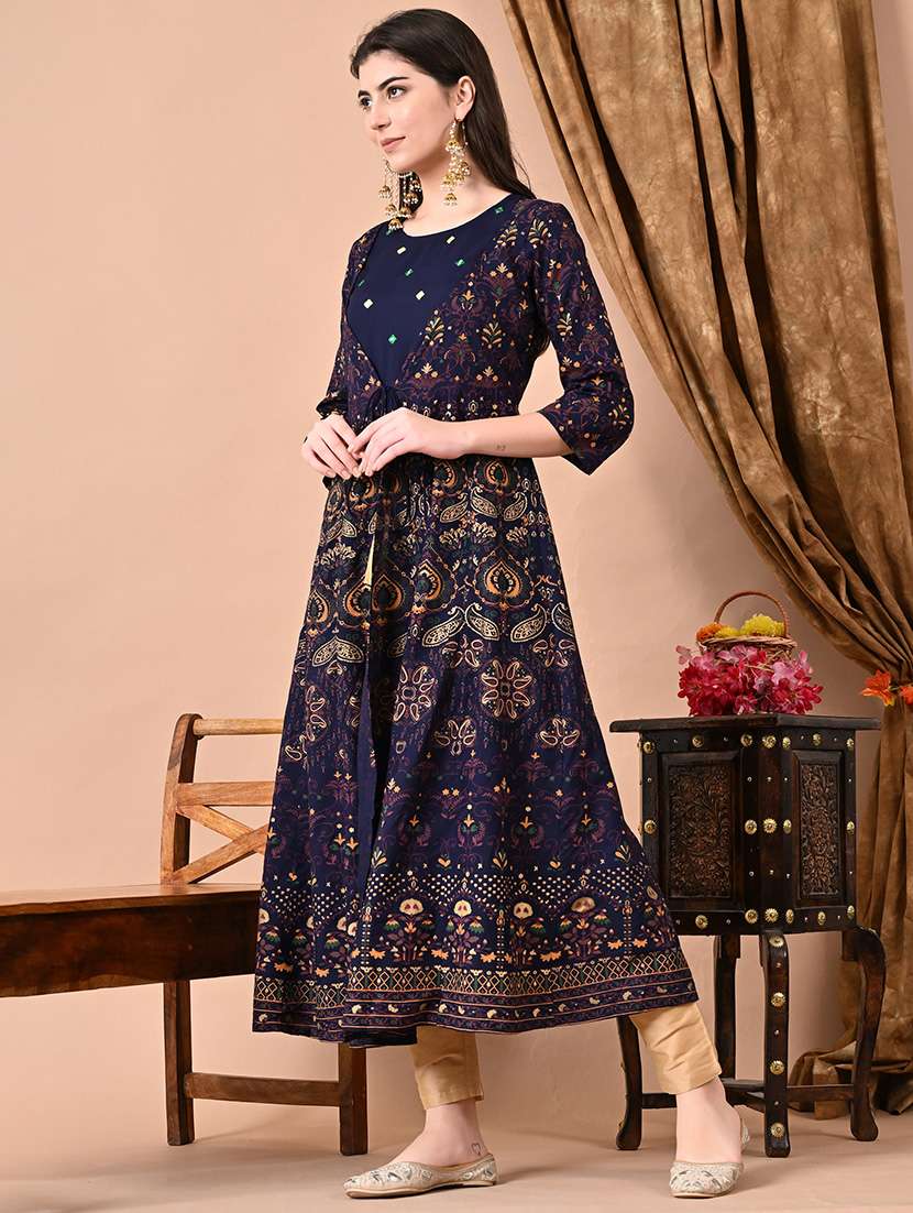 women printed three quarter sleeve kurta - 22327589 -  Standard Image - 2