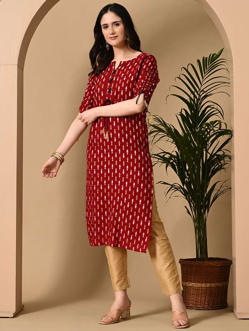women printed three quarter sleeve straight kurta - 22327593 -  Standard Image - 2