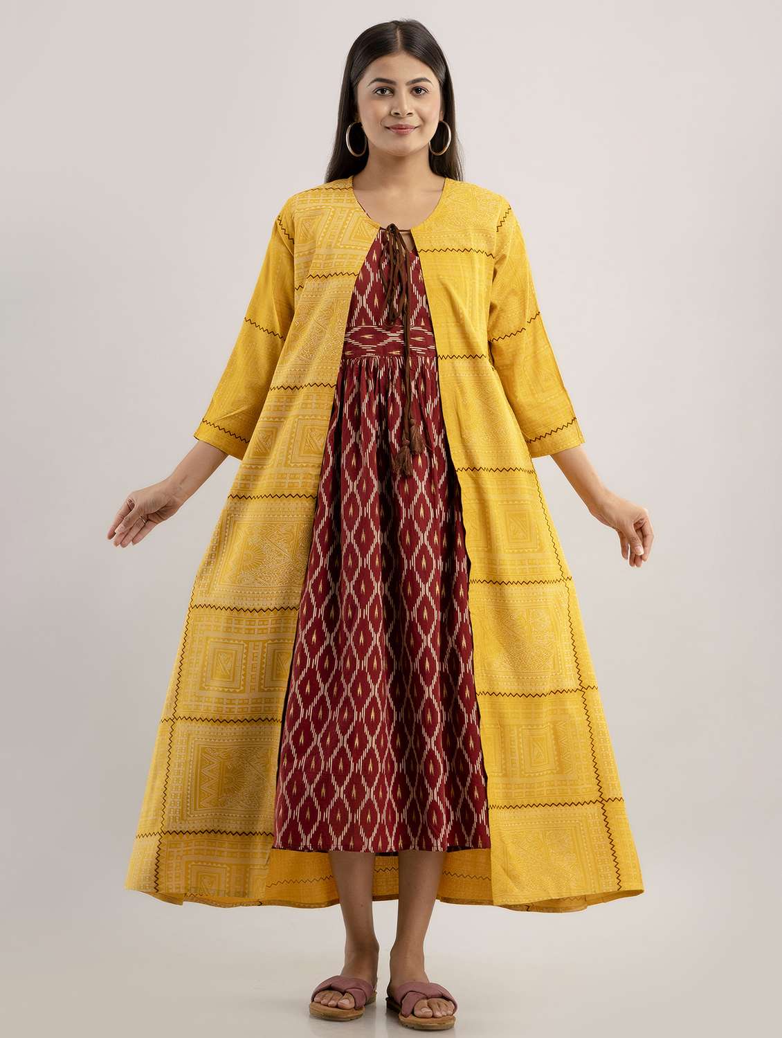  women printed three quarter sleeve maternity wear dress - 22327603 -  Standard Image - 2