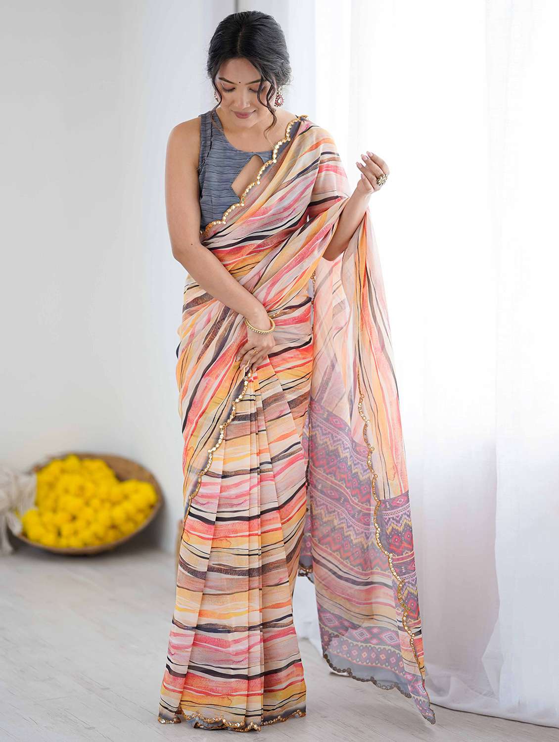 women printed casual wear saree with blouse - 22327613 -  Standard Image - 2
