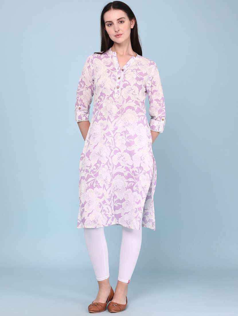 Women Printed Three Quarter Sleeves Straight Kurta - 22327784 -  Standard Image - 2