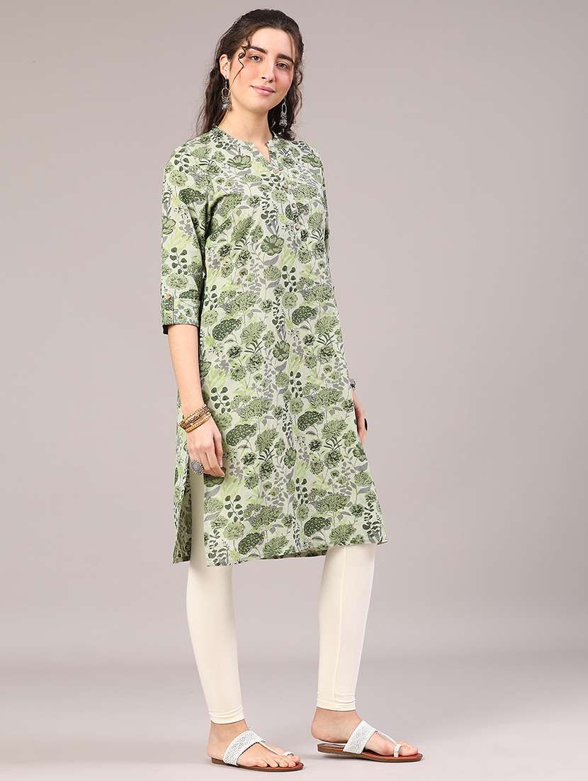 women printed three quarter sleeve straight kurta - 22327785 -  Standard Image - 2