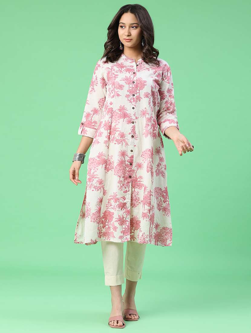 women printed three quarter sleeves a-line kurta