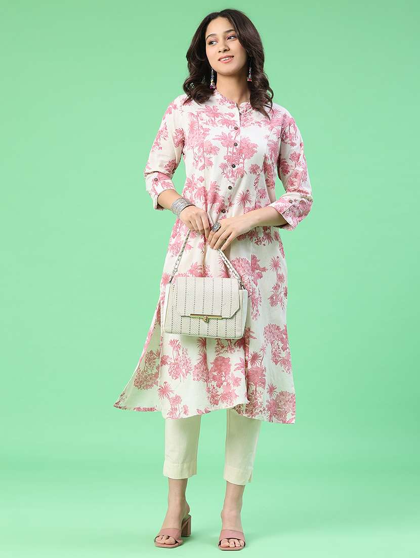 women printed three quarter sleeves a-line kurta - 22327786 -  Standard Image - 2