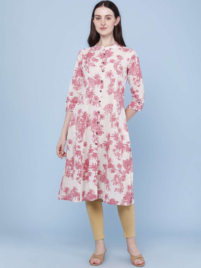 women printed three quarter sleeves a-line kurta - 22327787 -  Standard Image - 2