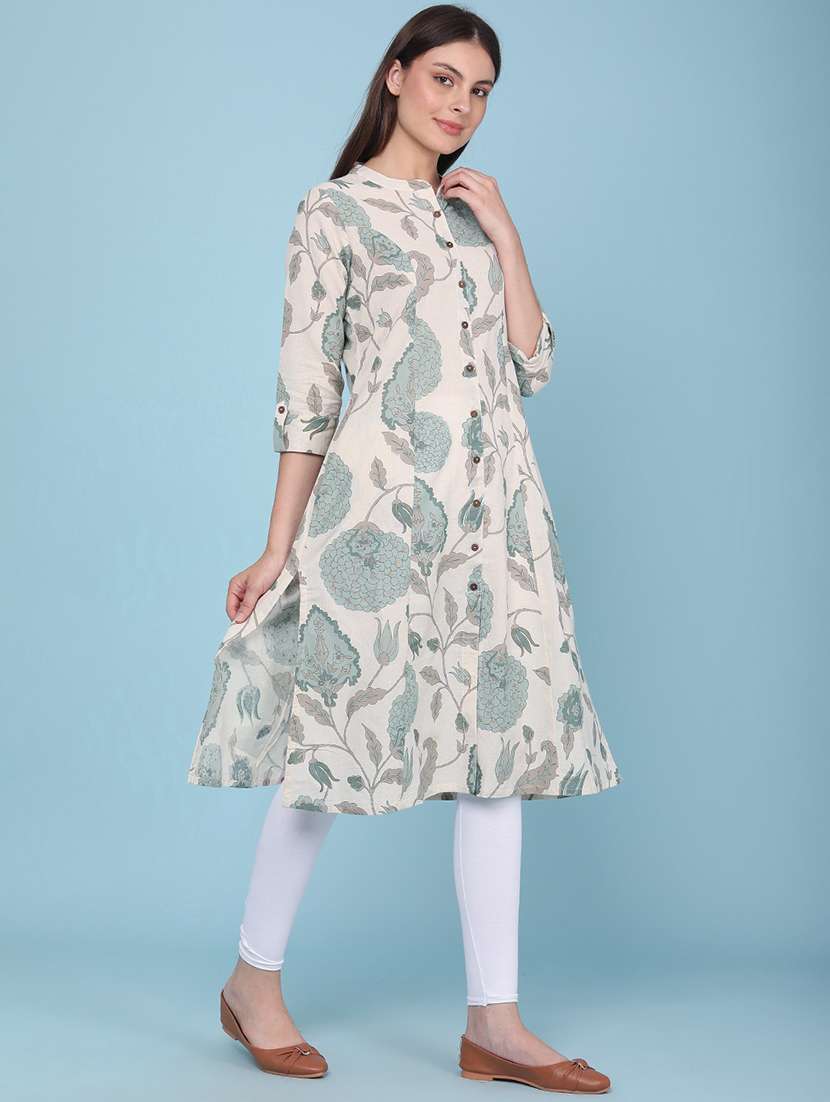women printed three quarter sleeves a-line kurta - 22327788 -  Standard Image - 2