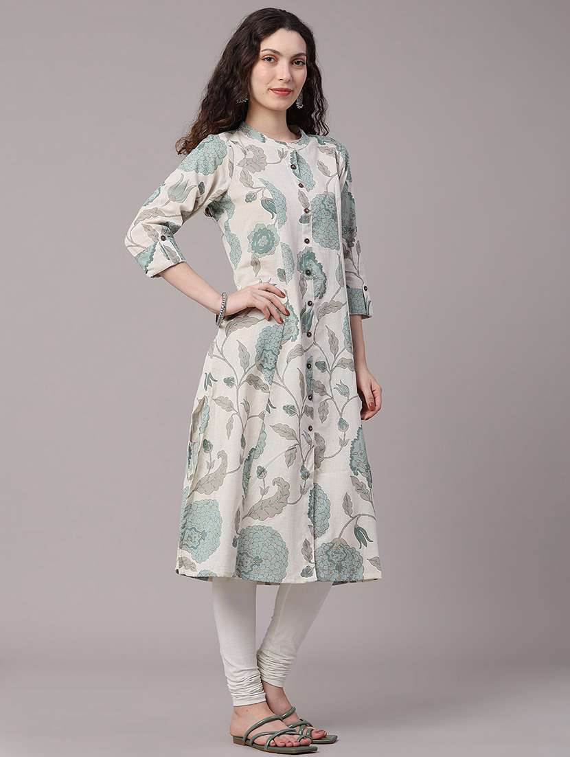 Women Printed Three Quarter Sleeves A-line Kurta - 22327789 -  Standard Image - 2